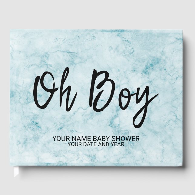 Blue Marble Personalized Baby Boy Shower Guestbook (Front)