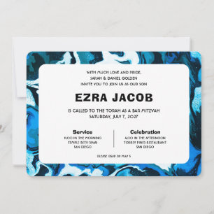 Blue Marble Star of David Custom Bar Bat Mitzvah Invitation