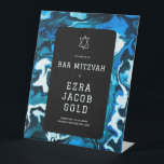 Blue Marble Star of David Custom Bar Bat Mitzvah Pedestal Sign<br><div class="desc">Perfect sign to welcome guests to a bat mitzvah, bar mitzvah or other Jewish celebration! Hand made abstract art for you on the front! FULLY CUSTOMIZABLE! Click on “Personalize” above to edit the text. Click "edit using design tool" to adjust the fonts, colours and placements. Change the size too. The...</div>