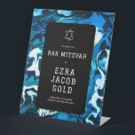 Blue Marble Star of David Custom Bar Bat Mitzvah Pedestal Sign<br><div class="desc">Perfect sign to welcome guests to a bat mitzvah, bar mitzvah or other Jewish celebration! Hand made abstract art for you on the front! FULLY CUSTOMIZABLE! Click on “Personalize” above to edit the text. Click "edit using design tool" to adjust the fonts, colours and placements. Change the size too. The...</div>