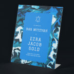Blue Marble Star of David Custom Bar Bat Mitzvah Pedestal Sign<br><div class="desc">Perfect sign to welcome guests to a bat mitzvah, bar mitzvah or other Jewish celebration! Hand made abstract art for you on the front! FULLY CUSTOMIZABLE! Click on “Personalize” above to edit the text. Click "edit using design tool" to adjust the fonts, colours and placements. Change the size too. You...</div>