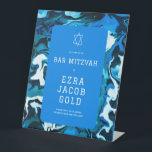 Blue Marble Star of David Custom Bar Bat Mitzvah Pedestal Sign<br><div class="desc">Perfect sign to welcome guests to a bat mitzvah, bar mitzvah or other Jewish celebration! Hand made abstract art for you on the front! FULLY CUSTOMIZABLE! Click on “Personalize” above to edit the text. Click "edit using design tool" to adjust the fonts, colours and placements. Change the size too. You...</div>