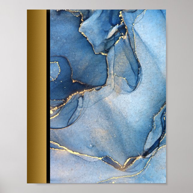 Blue Marble Stone / Black Gold Border Art  Poster (Front)