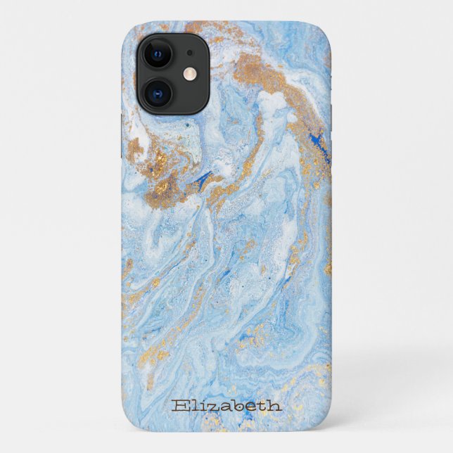 Blue Marble  Stone Texture Gold Glitter Case-Mate iPhone Case (Back)
