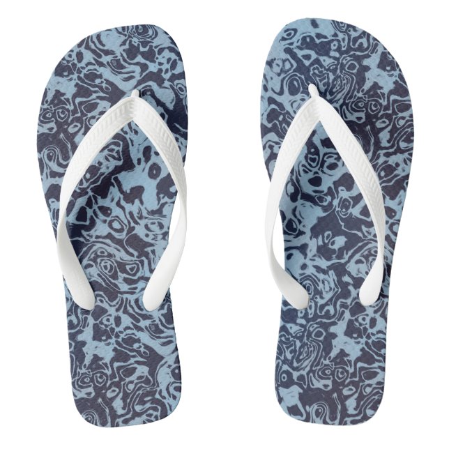 Blue Marble Swirl Abstract Flip Flops (Footbed)