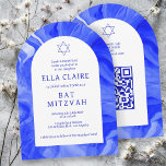 Blue Marble Swirls Star QR Bar Bat Mitzvah Arch Invitation<br><div class="desc">Perfect card to announce a bat mitzvah, bar mitzvah or other Jewish celebration! Hand made watercolor swirl art for you on the front and back side! FULLY CUSTOMIZABLE! Click on “Personalize” above to edit the text. Click "edit using design tool" to adjust the fonts, colours and placements and to add...</div>
