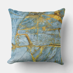 Blue Marble Texture with Gold Effect Throw Pillow