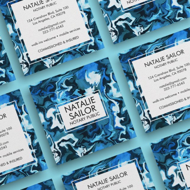 Blue Marble Unique Minimal Modern Notary Public Square Business Card (Creator Uploaded)