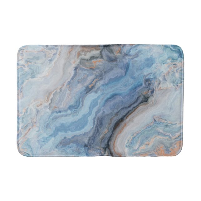 Blue Marble with Gold Black Pretty Decor Bath Mat (Front)