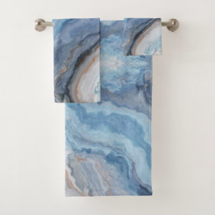 Blue Marble with Gold Black Pretty Decor Bath Towel Set