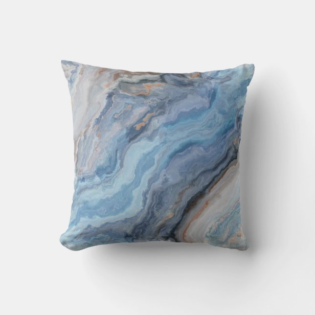 Blue Marble with Gold Black Pretty Decor Throw Pillow (Front)