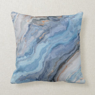 Blue Marble with Gold Black Pretty Decor Throw Pillow