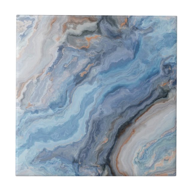 Blue Marble with Gold Black Pretty Decor Tile (Front)