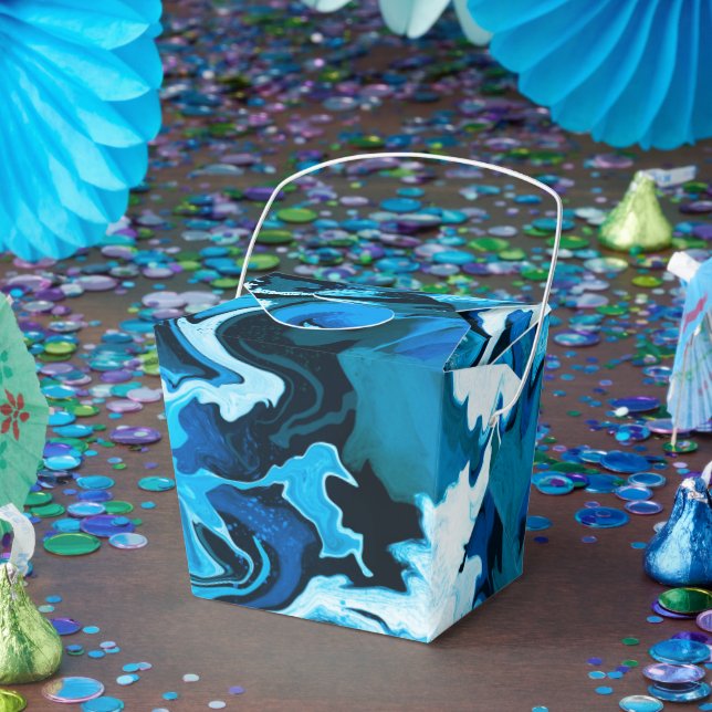 Blue Marbled Brushstrokes Handmade Art Custom  Favor Box (Party)