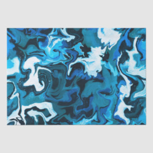 Blue Marbled Brushstrokes Handmade Tissue Paper