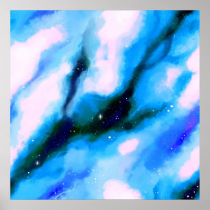 Blue Marbled Outer Space Abstract Background Poster