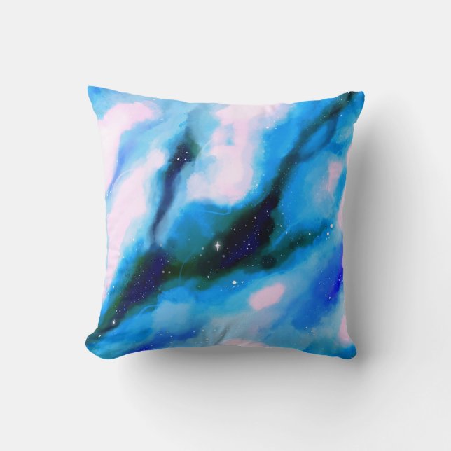 Blue Marbled Outer Space Abstract Background Throw Pillow (Front)