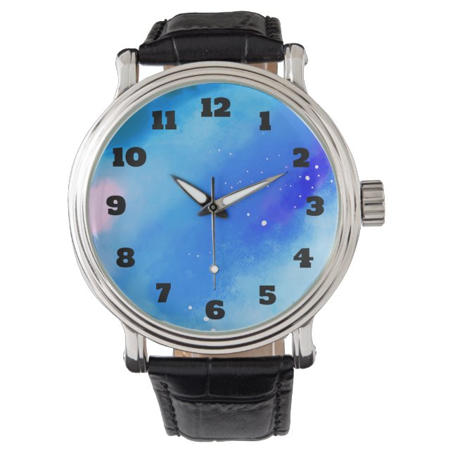 Blue Marbled Outer Space Abstract Background Watch (Front)