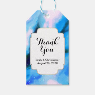 Blue Marbled Outer Space Abstract Wedding Thanks Gift Tags