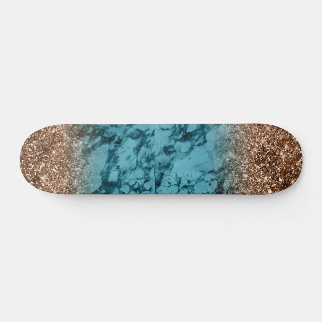 Blue Marbleing and Gold Glitter Skateboard (Horz)