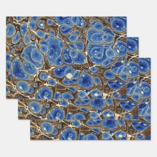 Blue Marbleized Wrapping Paper Sheet