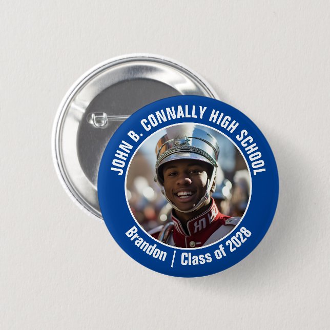 Blue Marching Band Photo High School Brag 2 Inch Round Button (Front & Back)