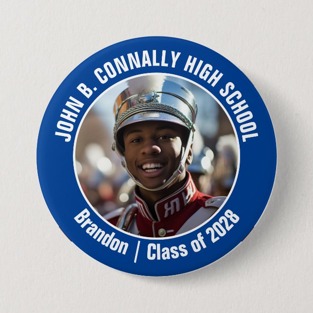 Blue Marching Band Photo High School Spirit 3 Inch Round Button (Front)