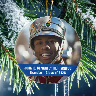 Blue Marching Band Photo Personalized Christmas Ceramic Ornament