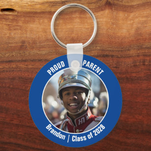 Blue Marching Band Photo Proud Parent Keychain