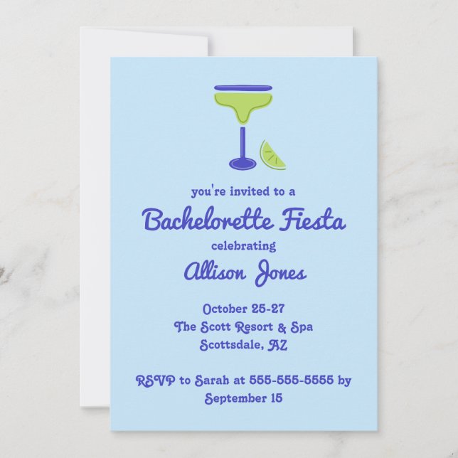 Blue Margarita Bachelorette Fiesta Party  Invitation (Front)