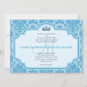Blue Mariage damassé Invitations Monogramme M