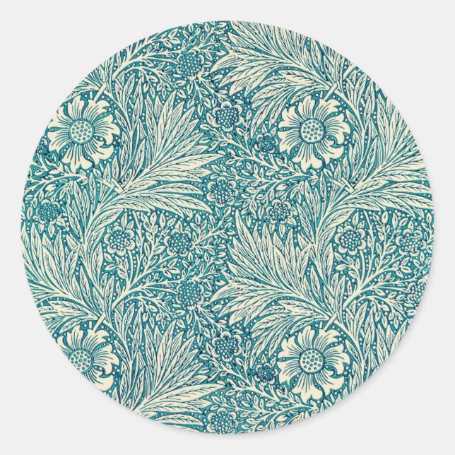 Blue marigold illustration by William Morris  Classic Round Sticker (Front)