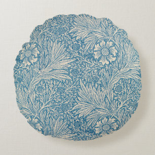 Blue Marigolds (by William Morris) Round Pillow