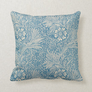 Blue Marigolds (by William Morris) Throw Pillow