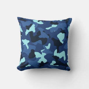 Blue marine army camo camouflage pattern throw pillow