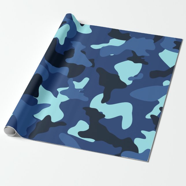 Blue marine army camo camouflage pattern wrapping paper (Unrolled)