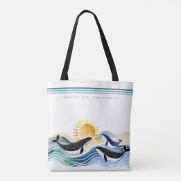 Blue Marine Happy Whales & Waves Custom Tote Bag