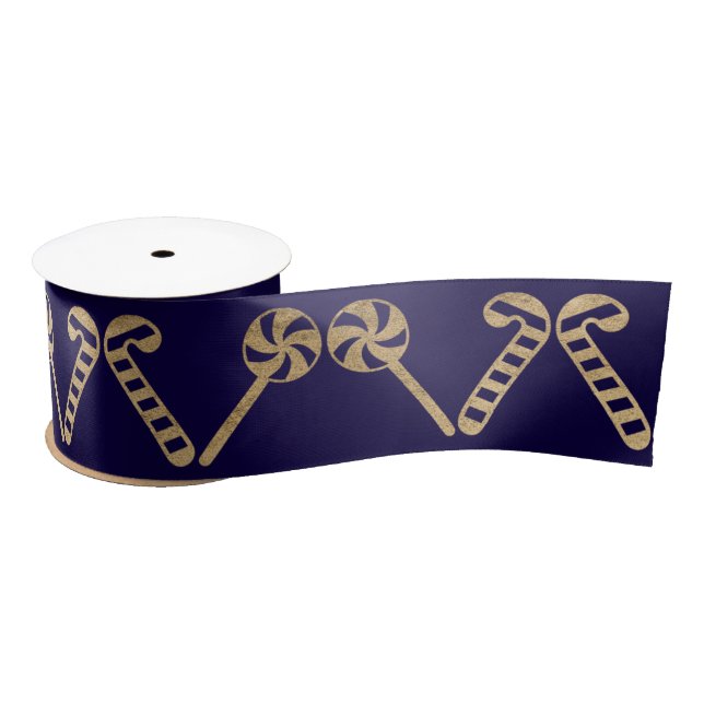 Blue Marine Navy Golden Christmas Decor Satin Ribbon (Spool)