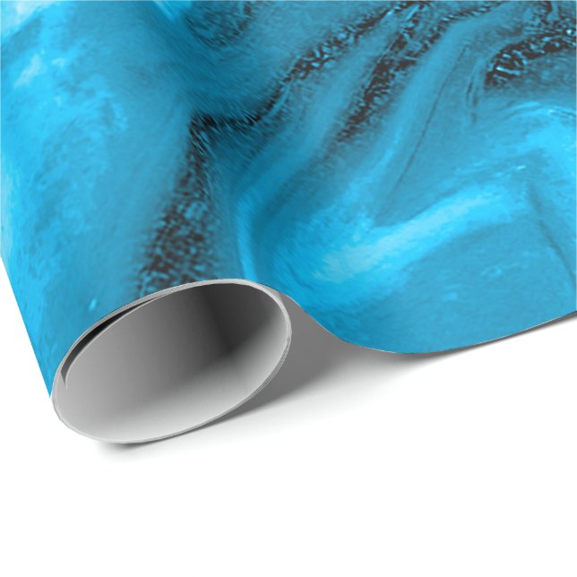 Blue Marine Ocean Marble Molten Pastel Glitter E Wrapping Paper (Roll Corner)