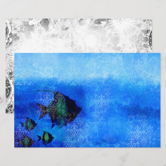Blue marine scrapbook paper (Front/Back)
