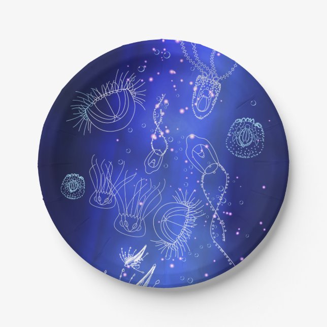 Blue Marine Underwater Jellyfish World Paper Plate (Front)