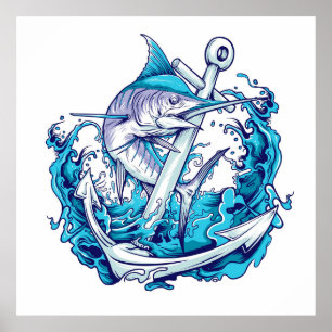 Blue Marlin and Anchor  Poster