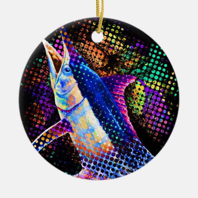 Blue Marlin Christmas Pop Ceramic Ornament (Front)