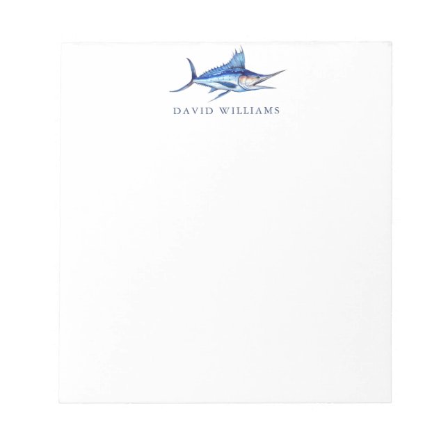 Blue Marlin Fish Fisherman Personalized Notepad (Front)