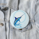 Blue Marlin Jumping out of Ocean 4 Inch Round Button<br><div class="desc">Realistic illustration of a beautiful Marlin Fish Ocean Animal jumping out of ocean. Vector Art copyright BluedarkArt TheChameleonArt.</div>