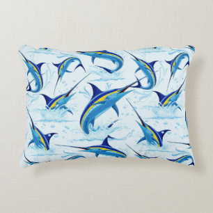 Blue Marlin Jumping out of Ocean Accent Pillow