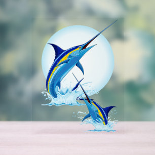 Blue Marlin Jumping out of Ocean Acrylic Sign