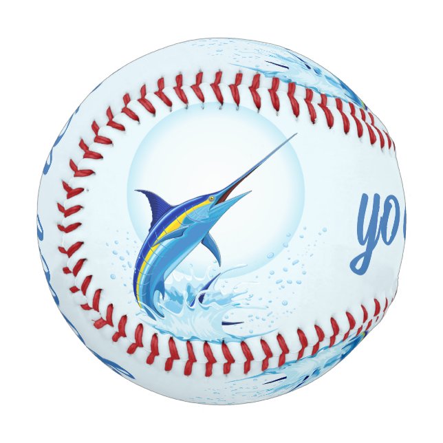Blue Marlin Jumping out of Ocean Baseball (Front Left)
