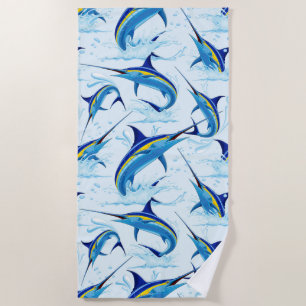 Blue Marlin Jumping out of Ocean Beach Towel