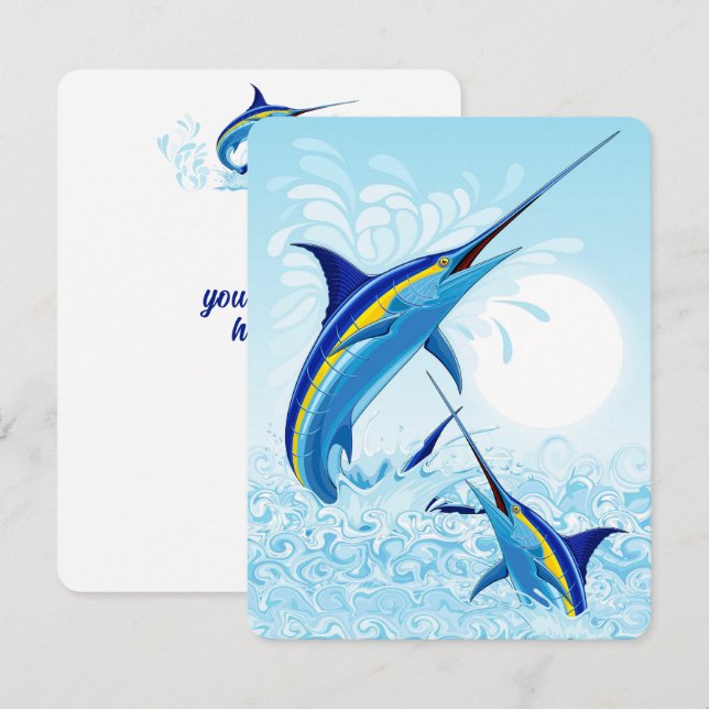 Blue Marlin Jumping out of Ocean Card (Front/Back)
